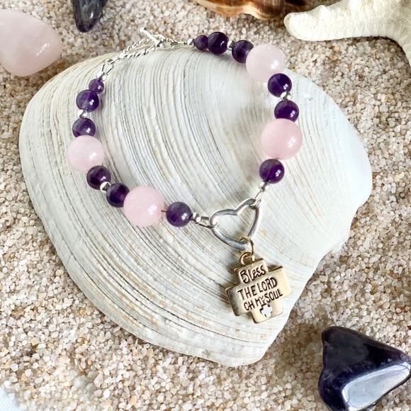 Christian Heart Gemstone Charm Bracelet - Open Heart - Picture 3 of 7